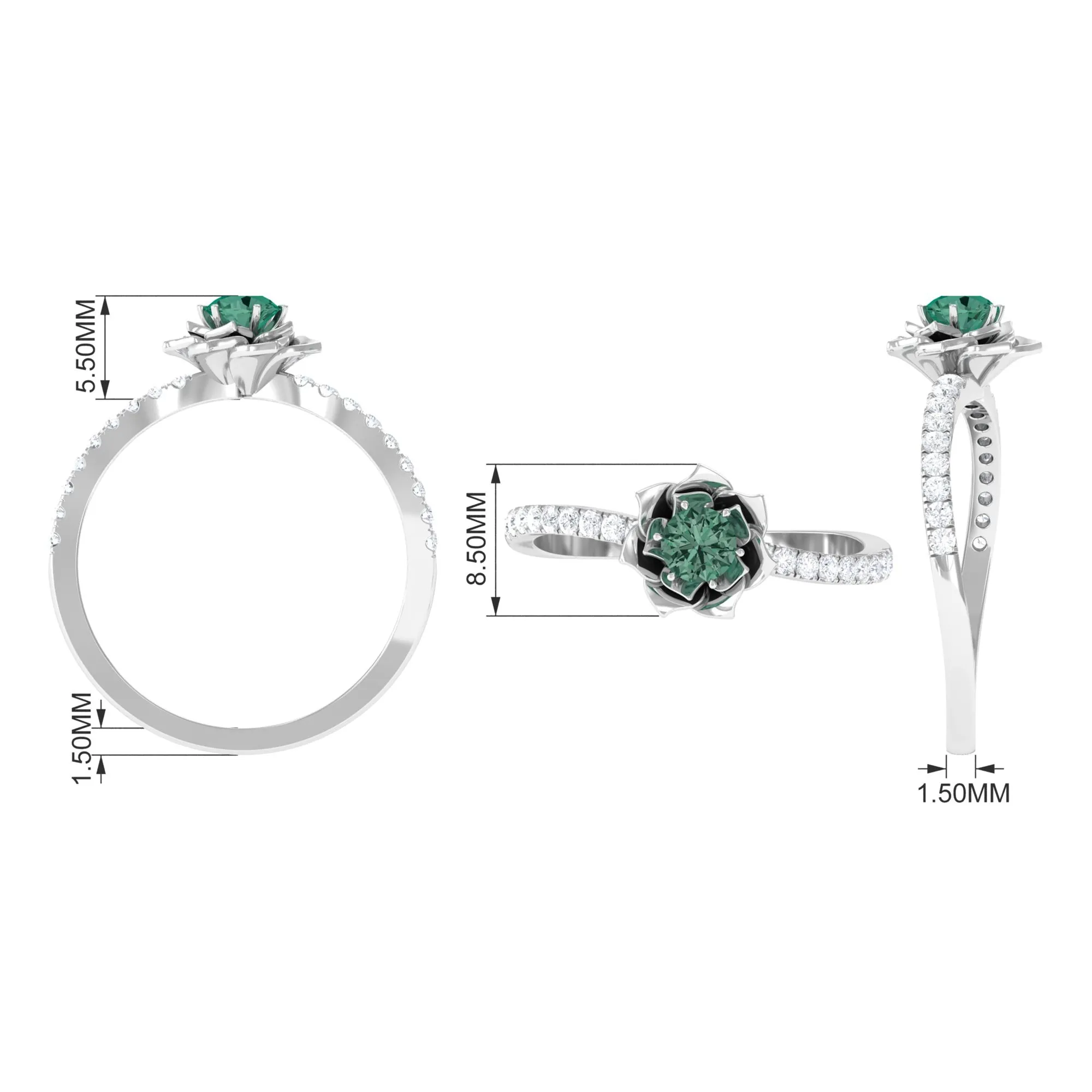 Green Sapphire and Diamond Flower Engagement Ring
