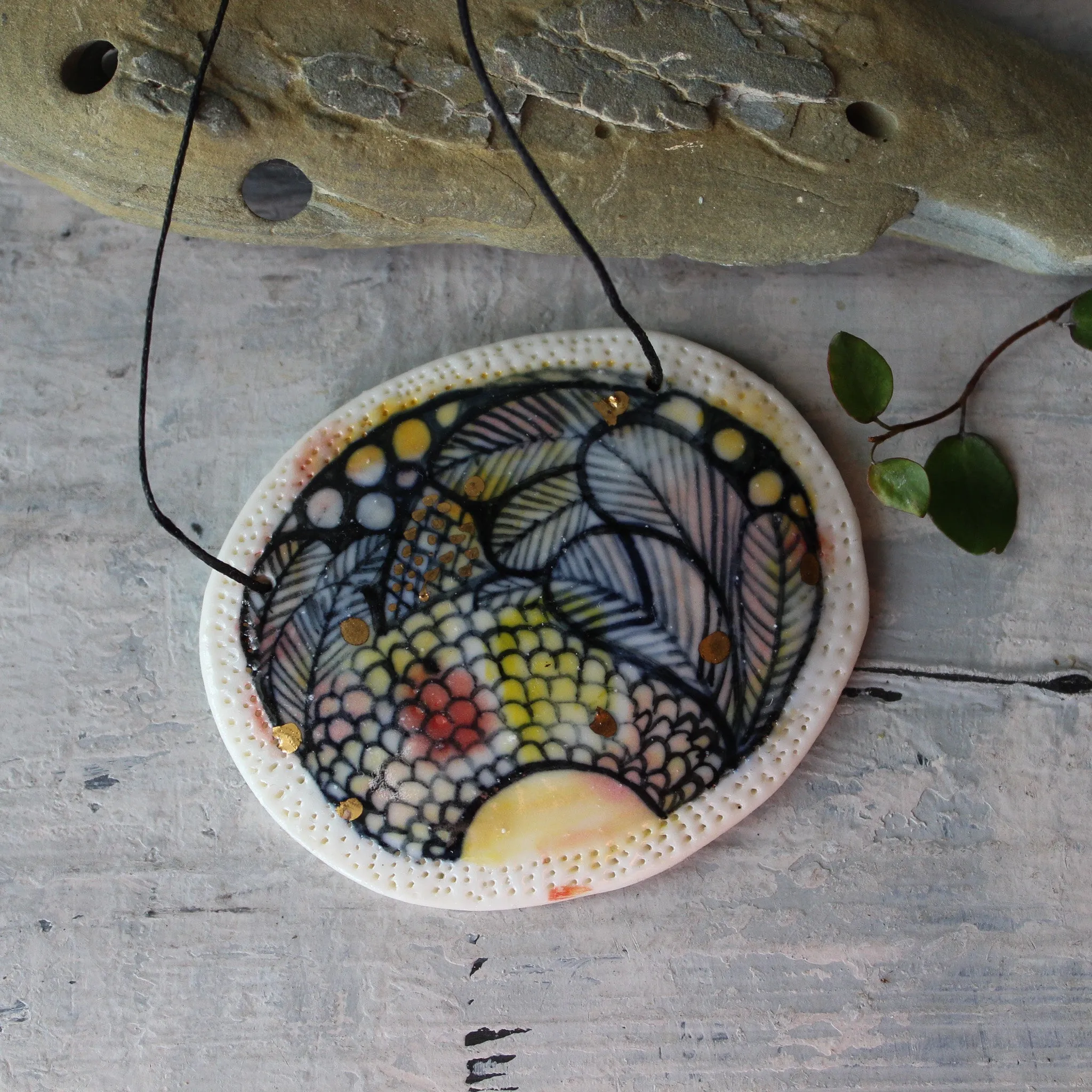 Hand Painted Ceramic Necklace #6