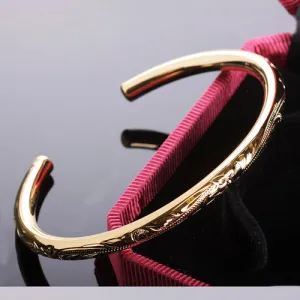 Hawaiian Jewelry Scrolling Plumeria Engraving Round Band Cuff Bangle 5.5mm (Silver/Yellow Gold/Pink Gold)
