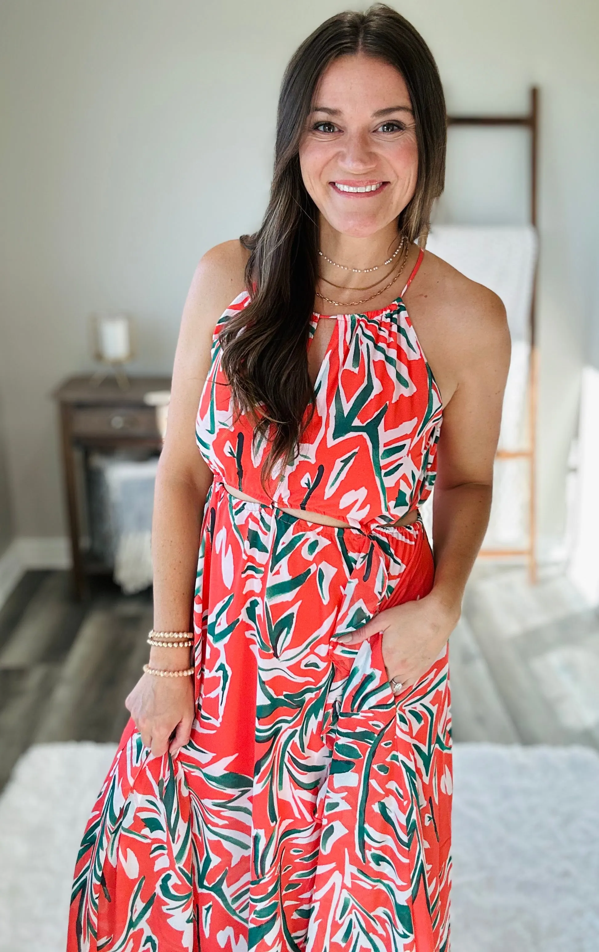 Humming Along Cutout Dress in Coral
