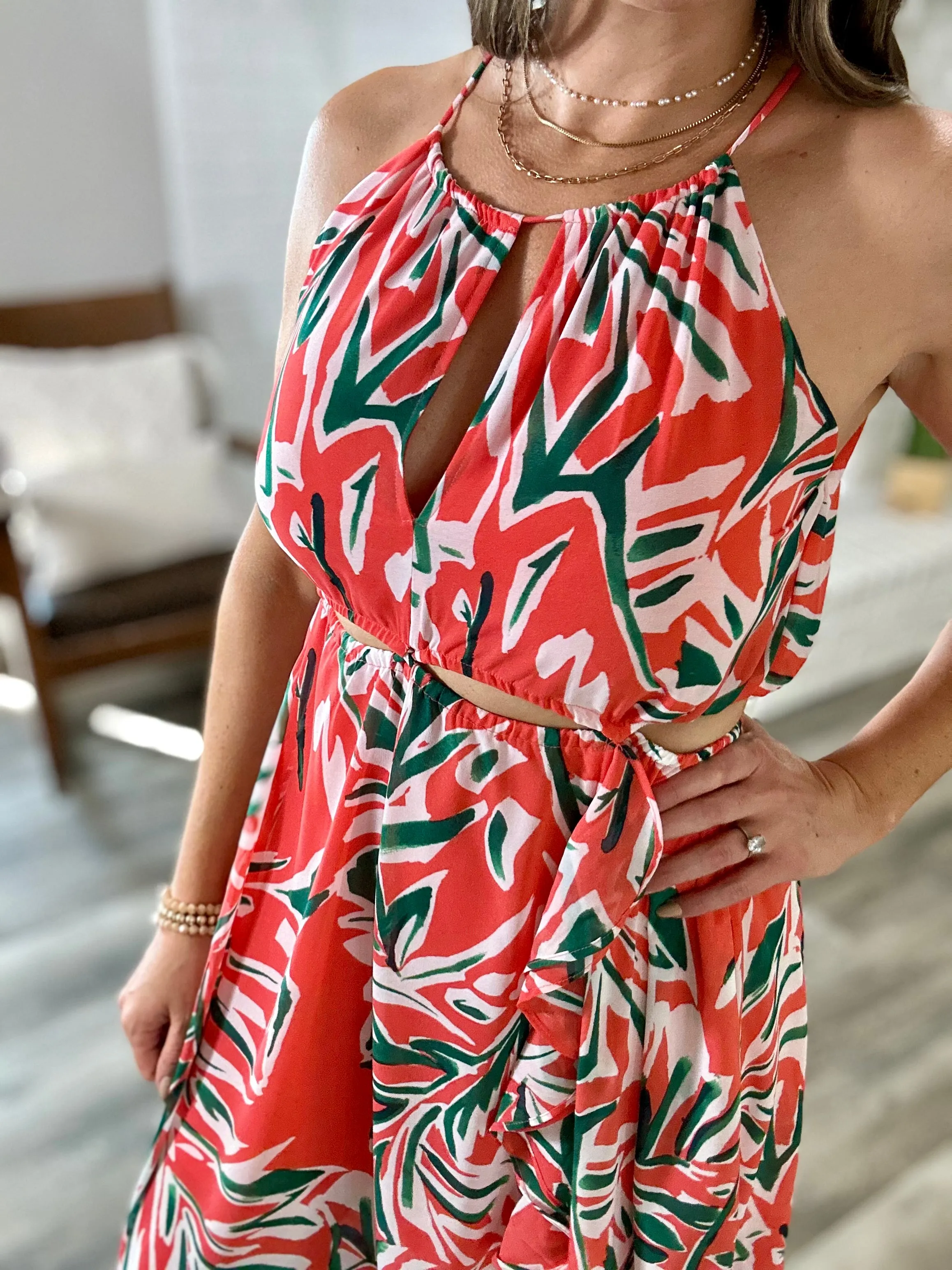 Humming Along Cutout Dress in Coral