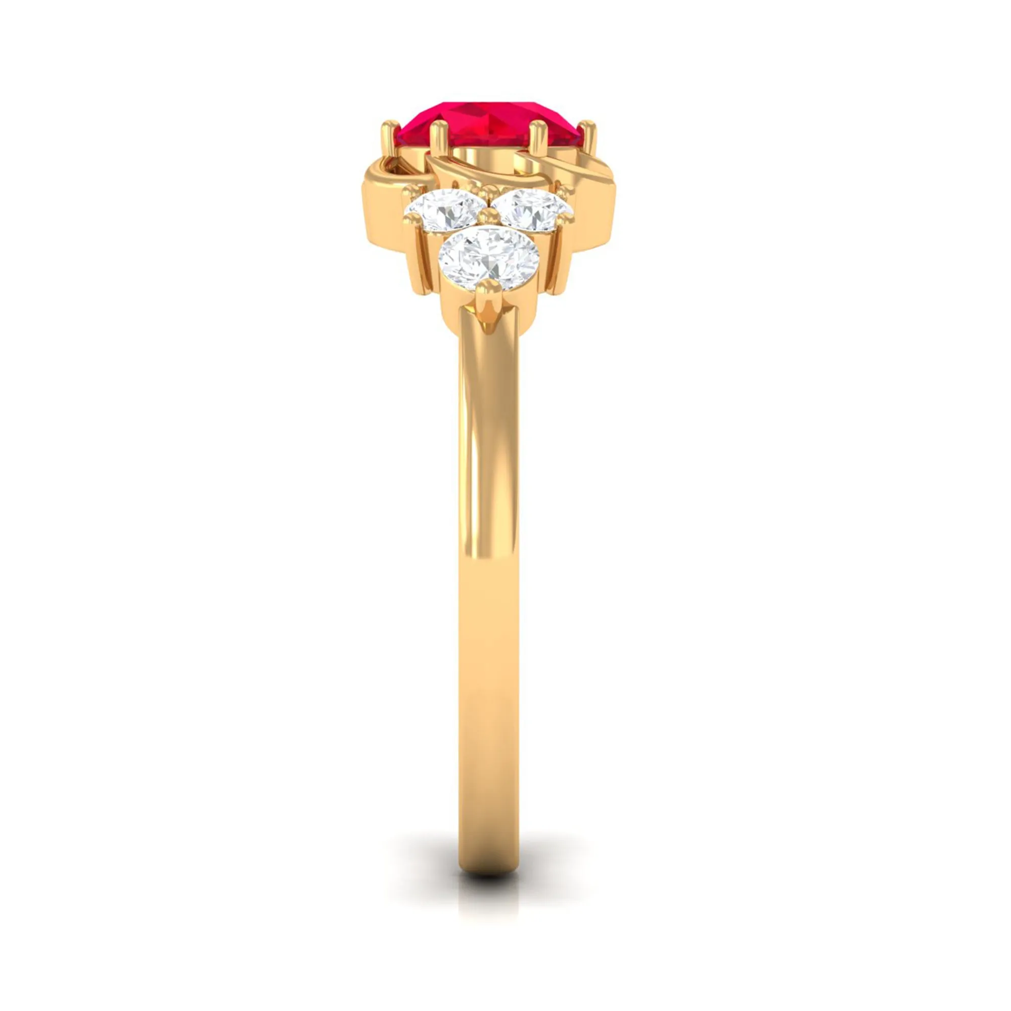 Lab Grown Ruby Flower Ring with Diamond Trio