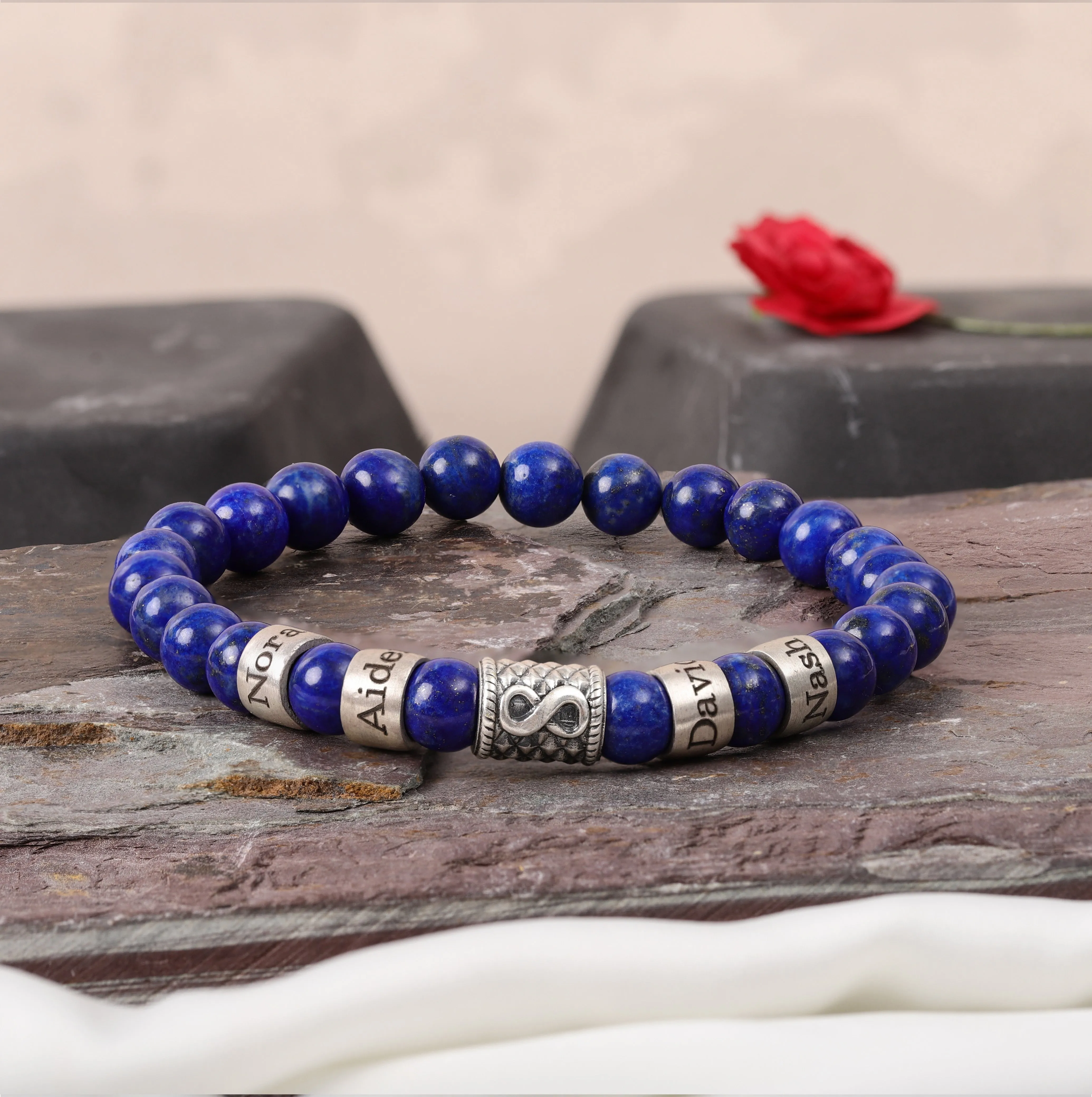 Lapis Lazuli Bracelet with Custom Names and Infinity