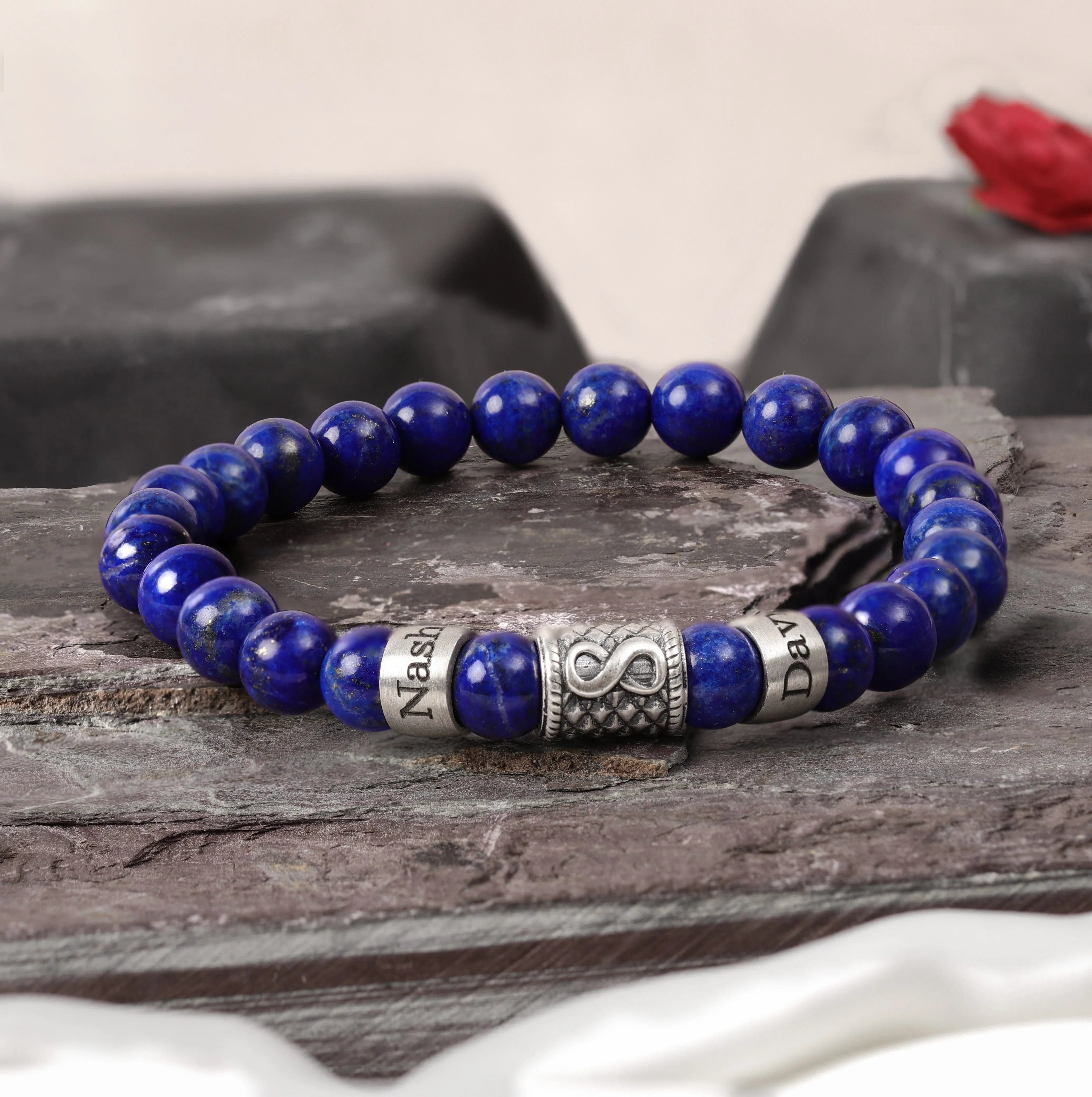 Lapis Lazuli Bracelet with Custom Names and Infinity