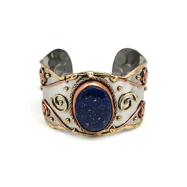 Mixed Metal Lapis Lazuli Stone Bracelet