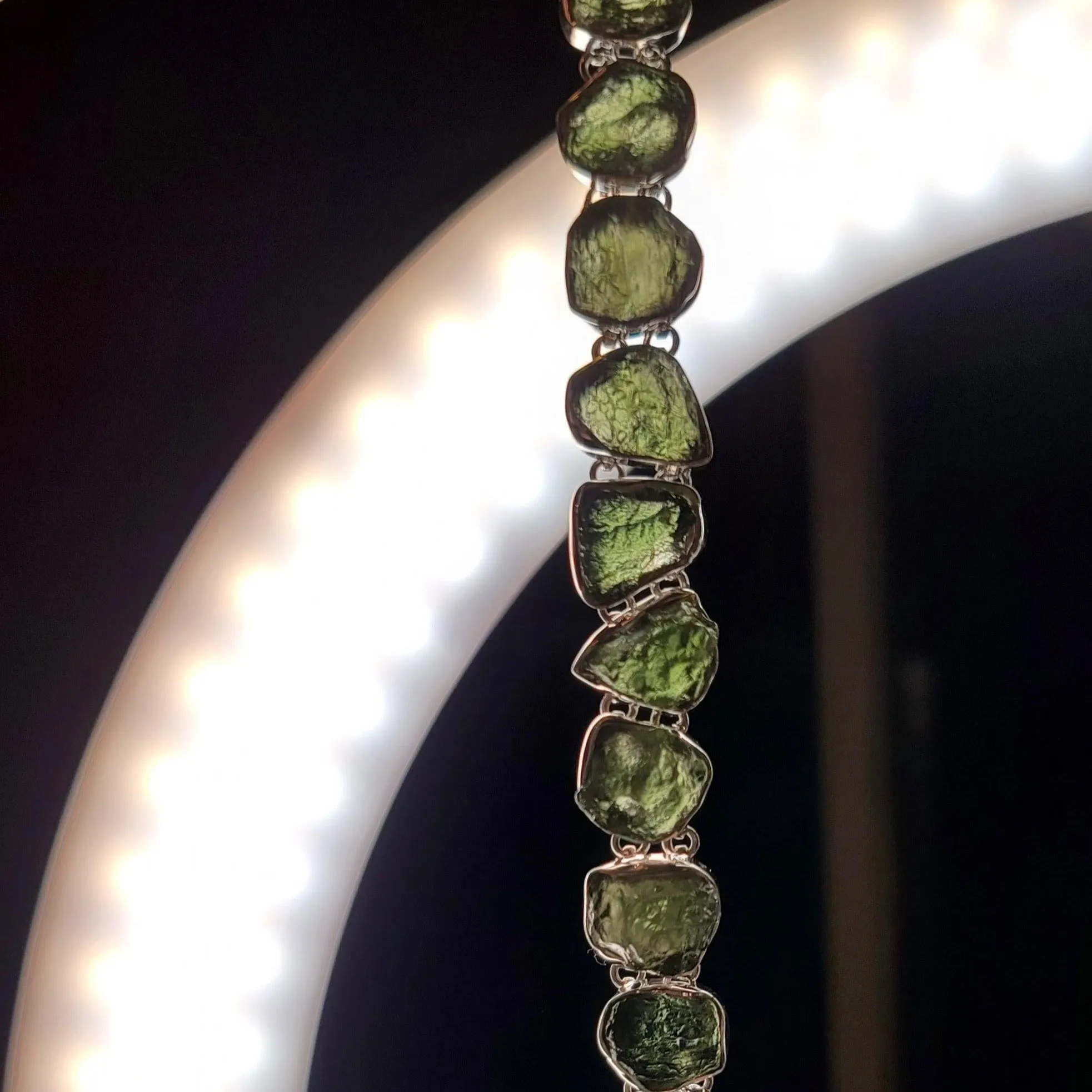 Moldavite & Peridot .925 Silver Bracelet