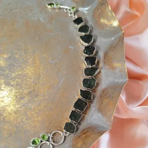 Moldavite & Peridot .925 Silver Bracelet