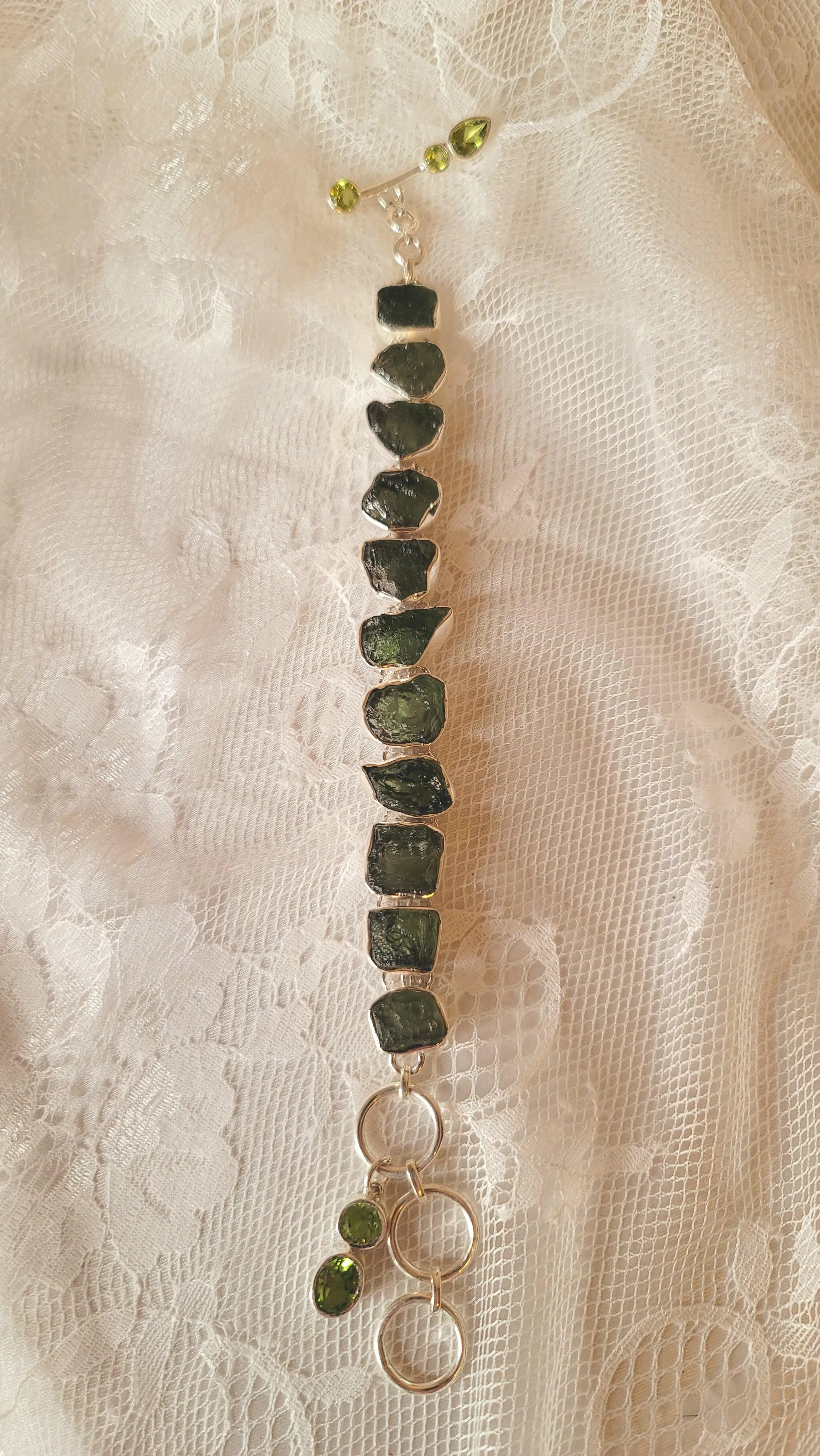 Moldavite & Peridot .925 Silver Bracelet