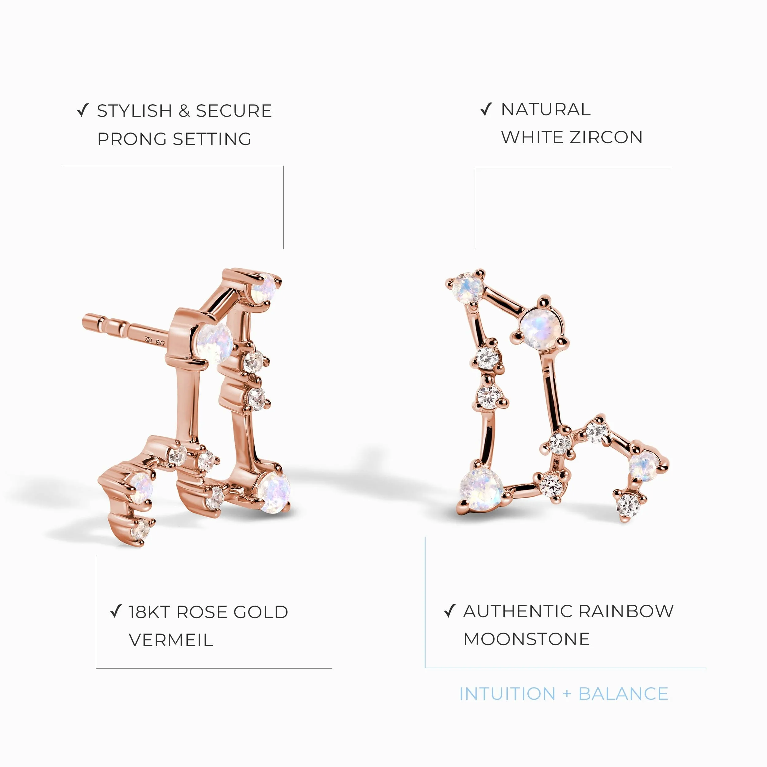 Moonstone Earrings - Leo Zodiac Constellation