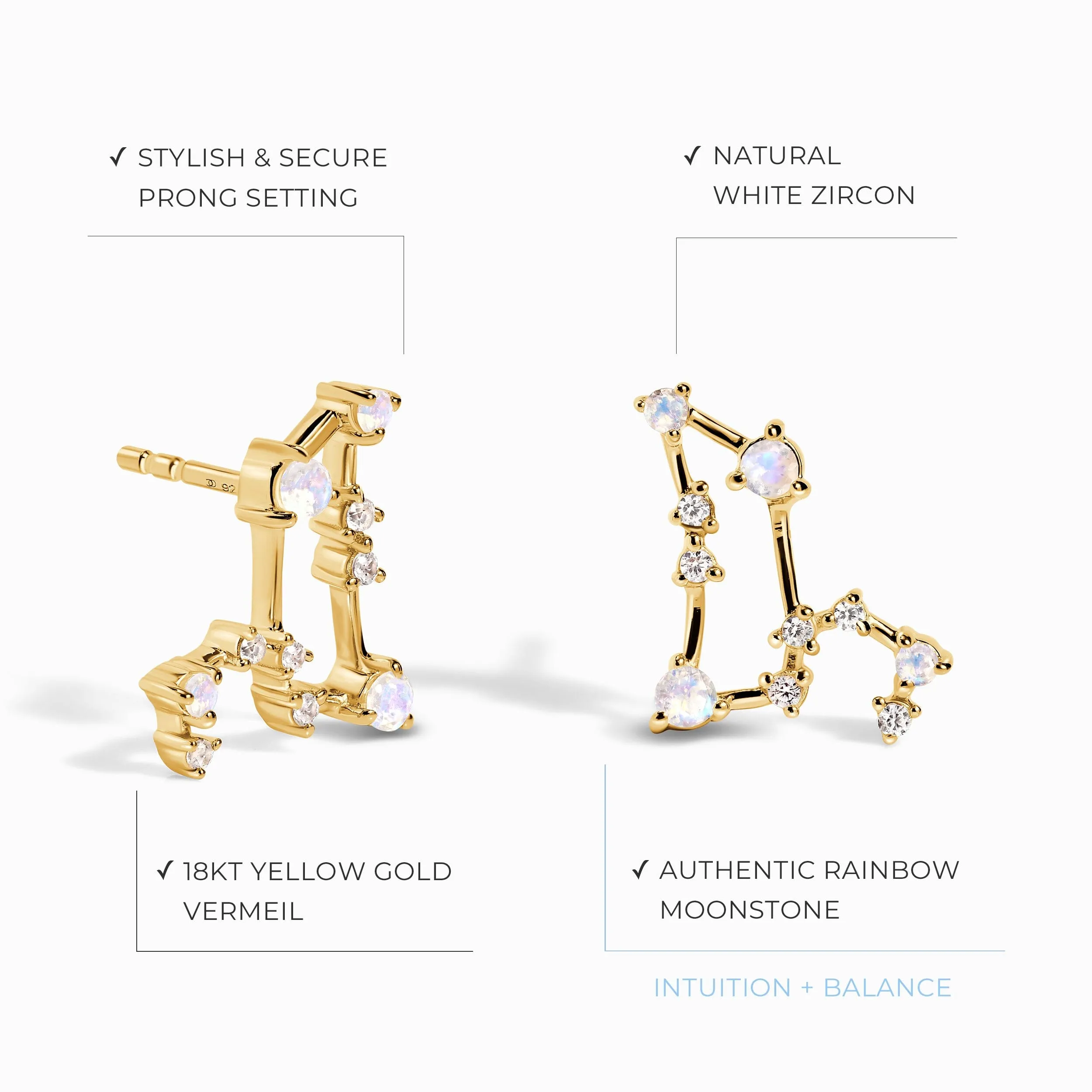 Moonstone Earrings - Leo Zodiac Constellation