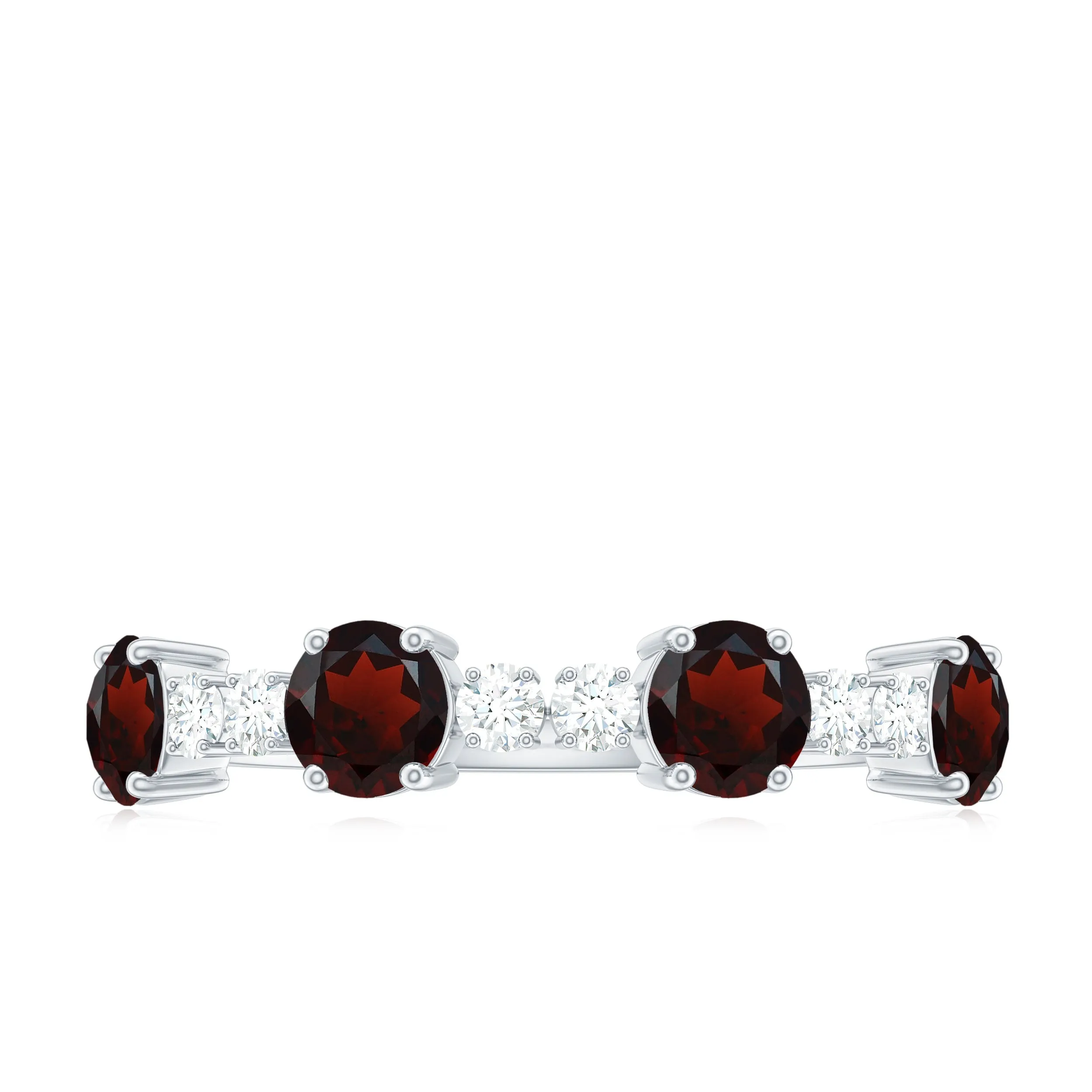 Natural Garnet and Diamond Half Eternity Ring
