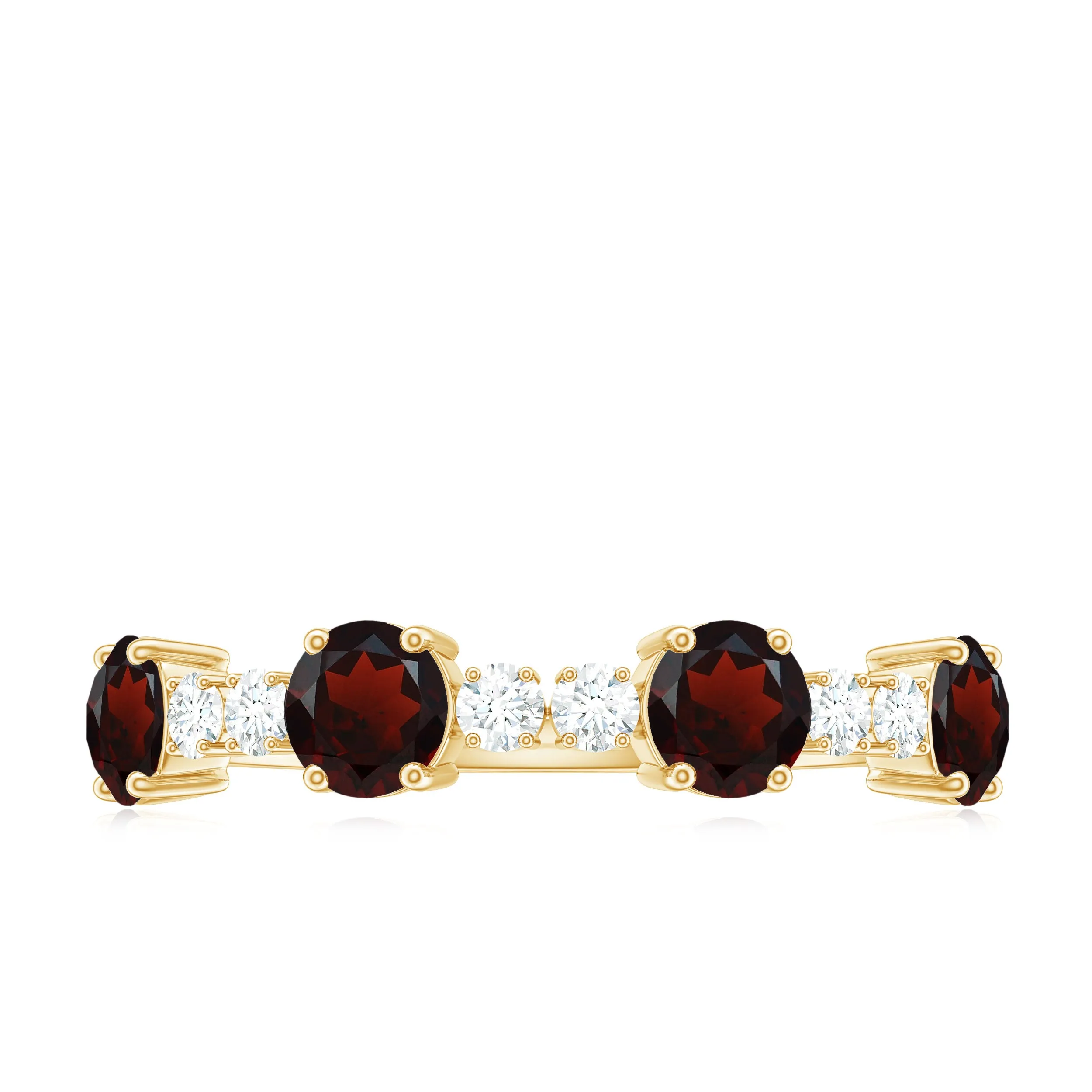 Natural Garnet and Diamond Half Eternity Ring
