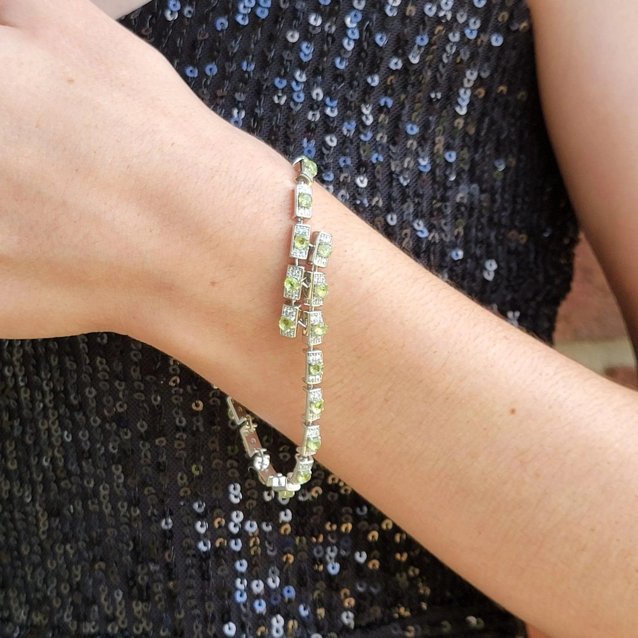 Natural peridot double tennis bracelet
