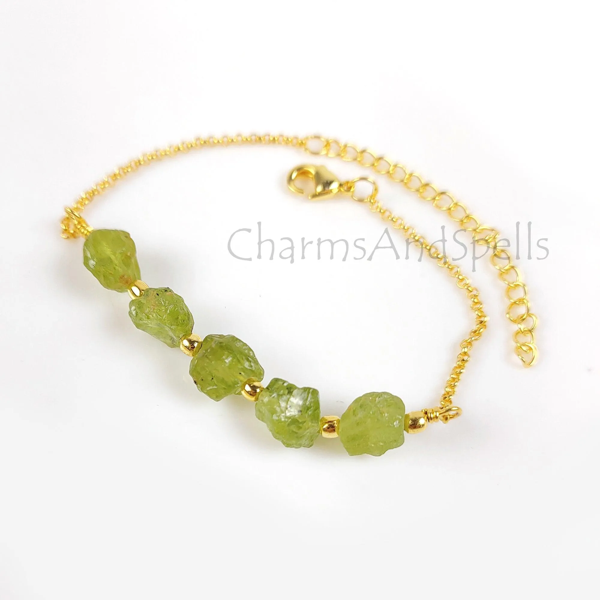 Natural Raw Peridot Gemstone Bracelet, Gold Plated Bracelet, August Birthstone Jewelry, Layering Friendship Bracelet, Adjustable Bracelet,