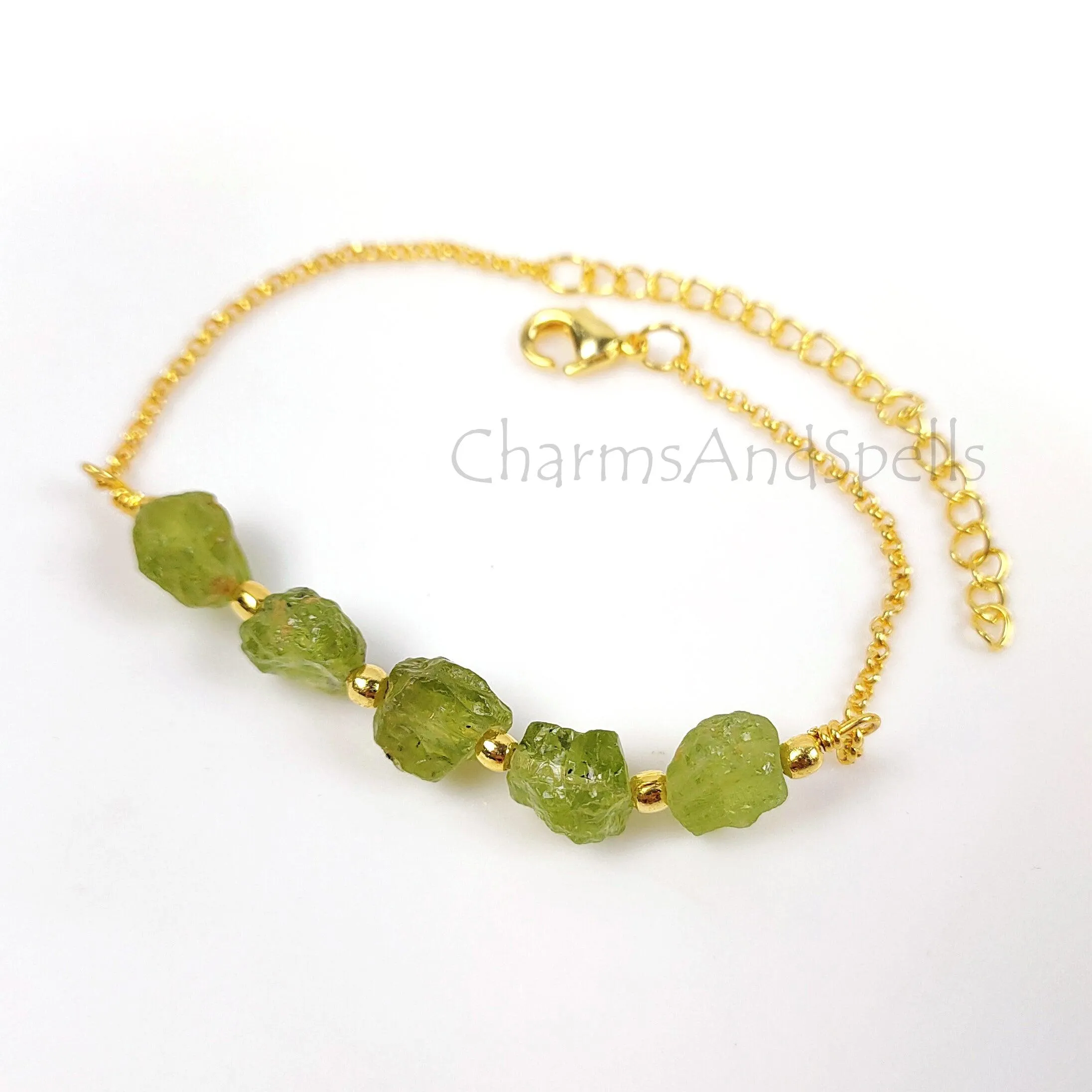 Natural Raw Peridot Gemstone Bracelet, Gold Plated Bracelet, August Birthstone Jewelry, Layering Friendship Bracelet, Adjustable Bracelet,