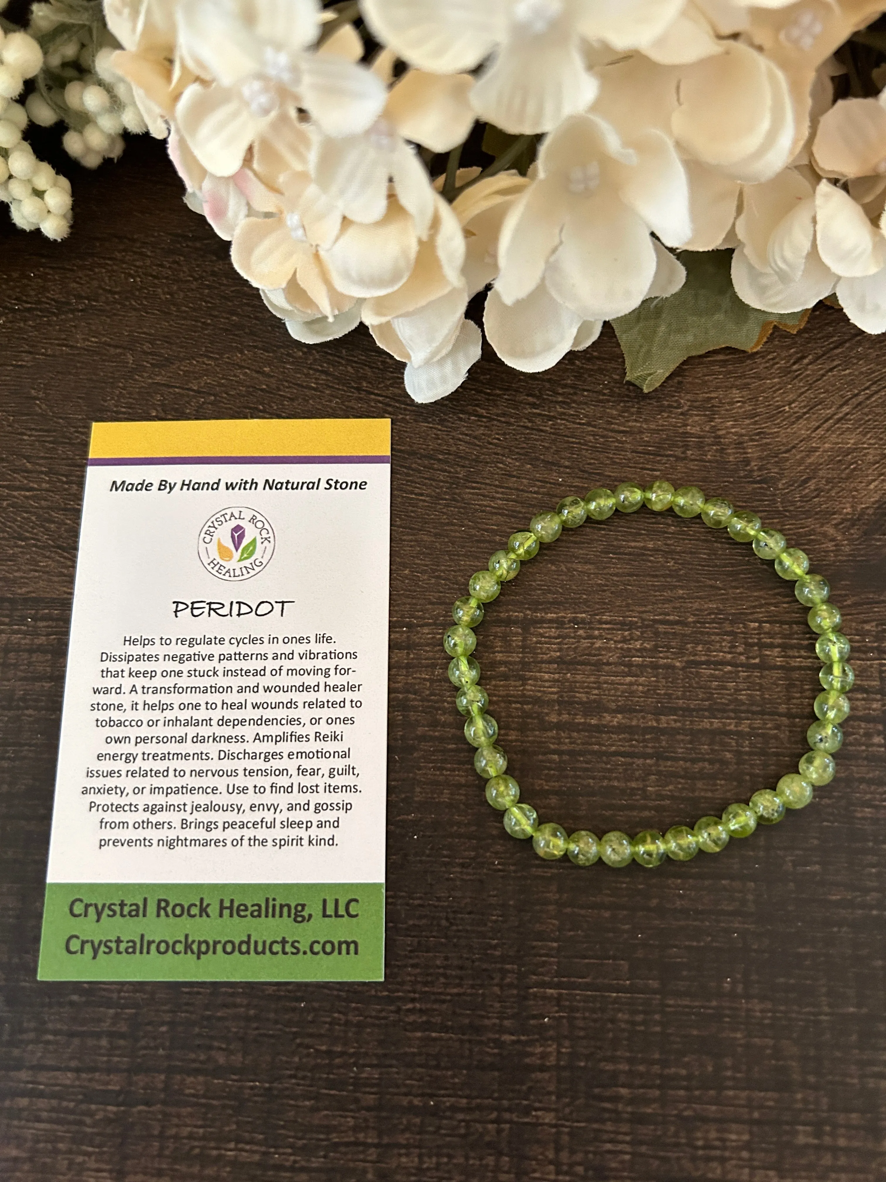 Natural Stone Gem Bracelet 7 inch 4mm Stretch-Peridot