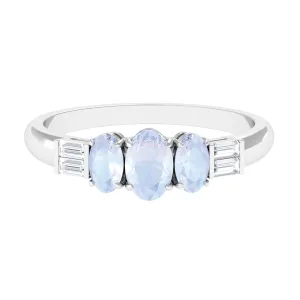 Oval Moonstone and Diamond 3 Stone Anniversary Ring