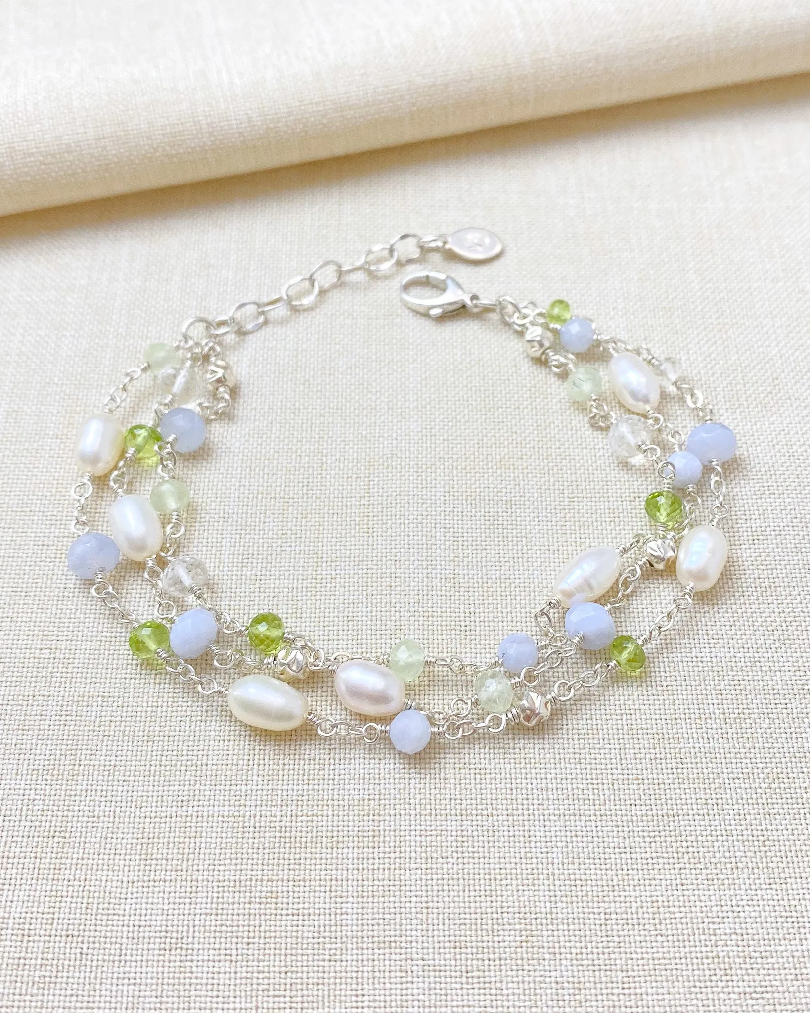 Pale Blue and Green Layered Gemstone Bracelet