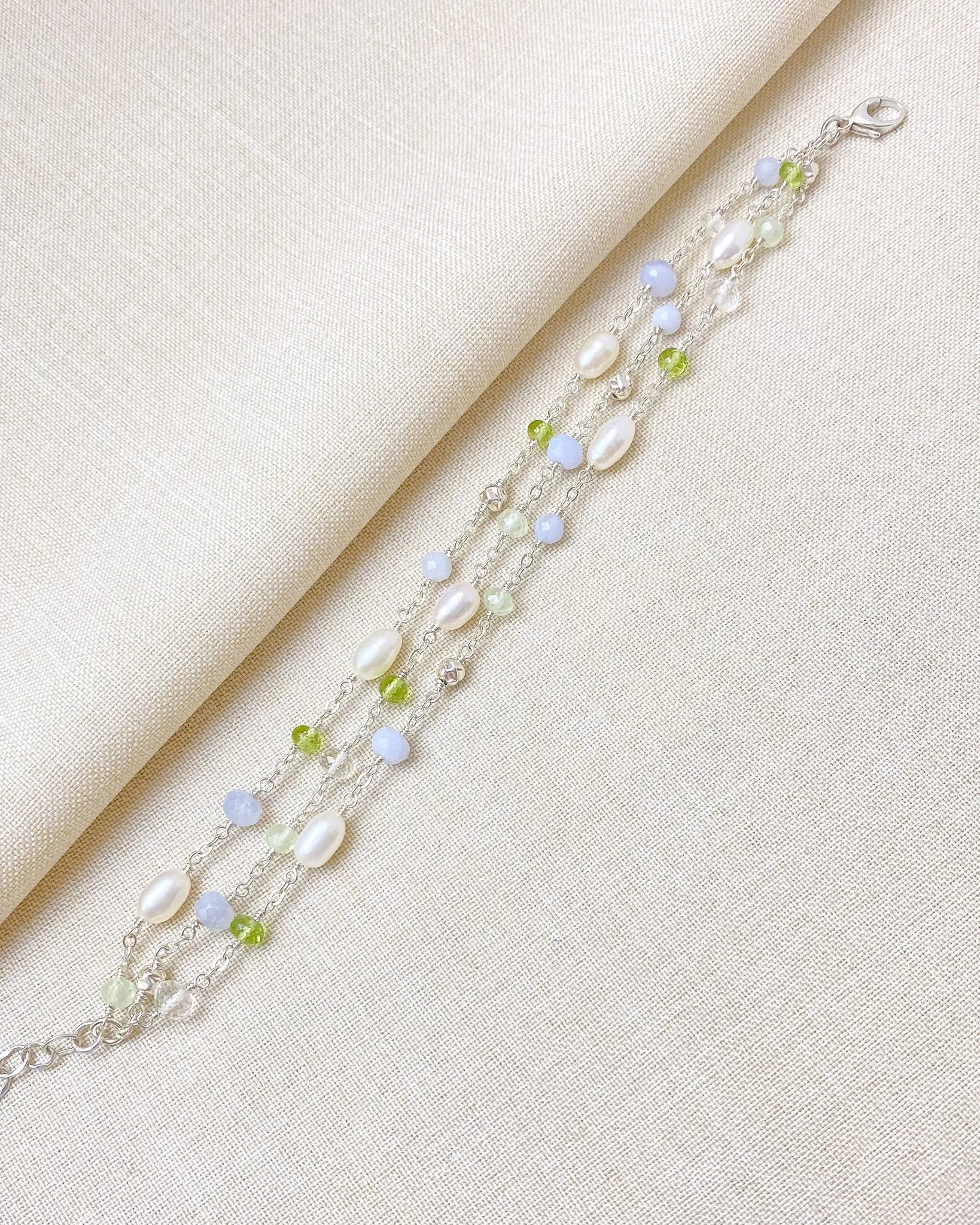 Pale Blue and Green Layered Gemstone Bracelet