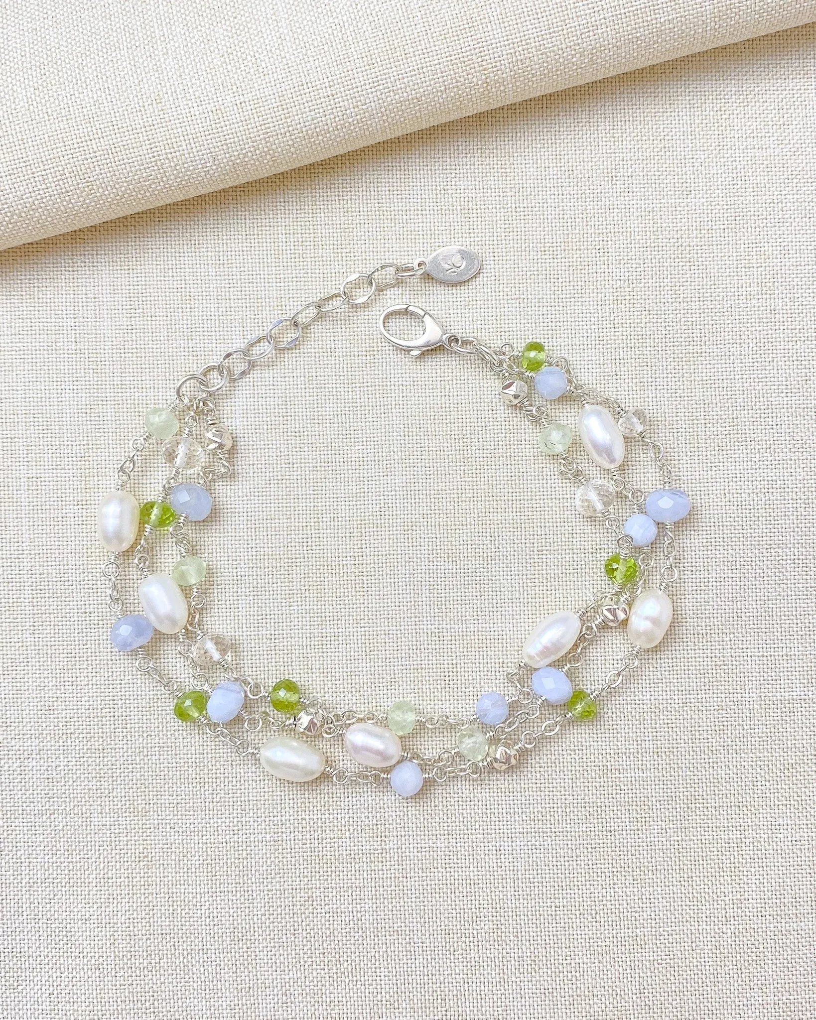Pale Blue and Green Layered Gemstone Bracelet