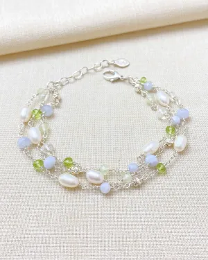 Pale Blue and Green Layered Gemstone Bracelet