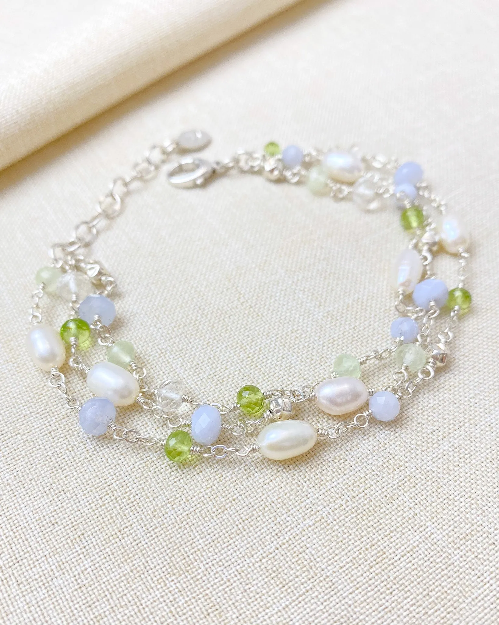 Pale Blue and Green Layered Gemstone Bracelet