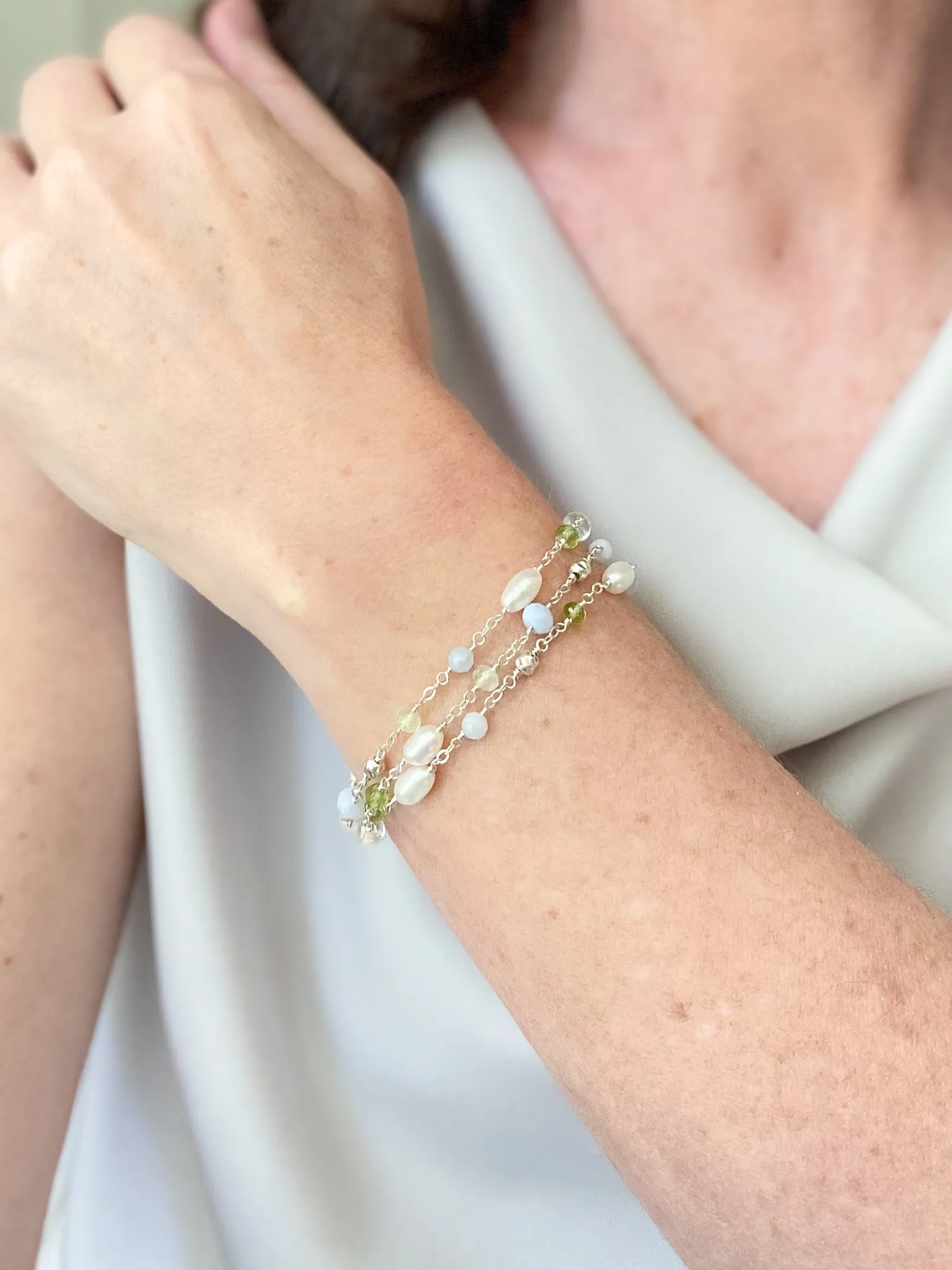 Pale Blue and Green Layered Gemstone Bracelet