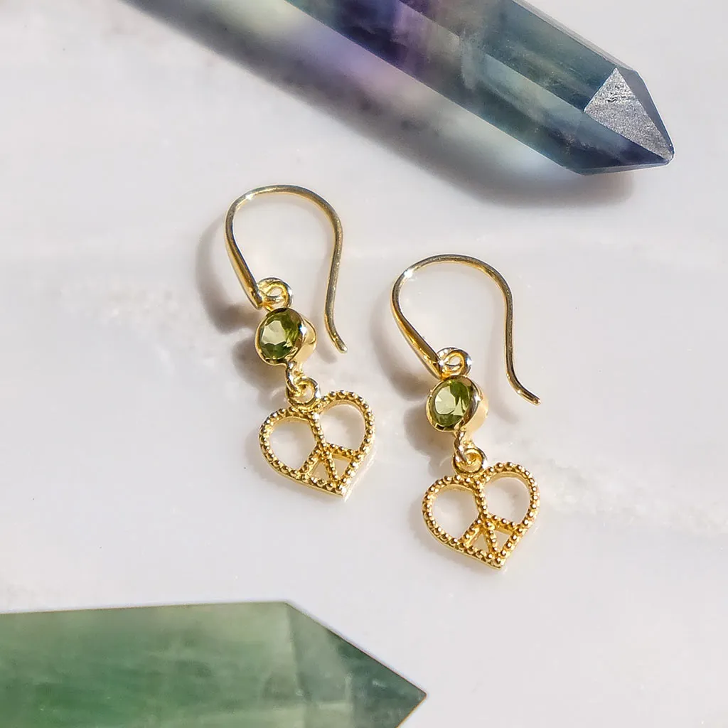Peace Heart Drop Earrings - Gold