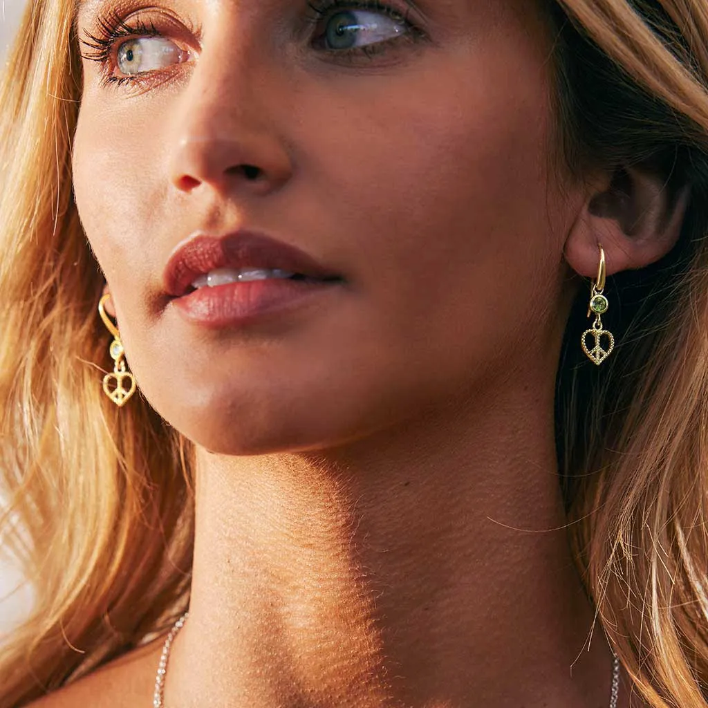 Peace Heart Drop Earrings - Gold