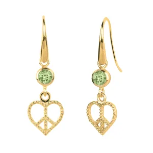 Peace Heart Drop Earrings - Gold