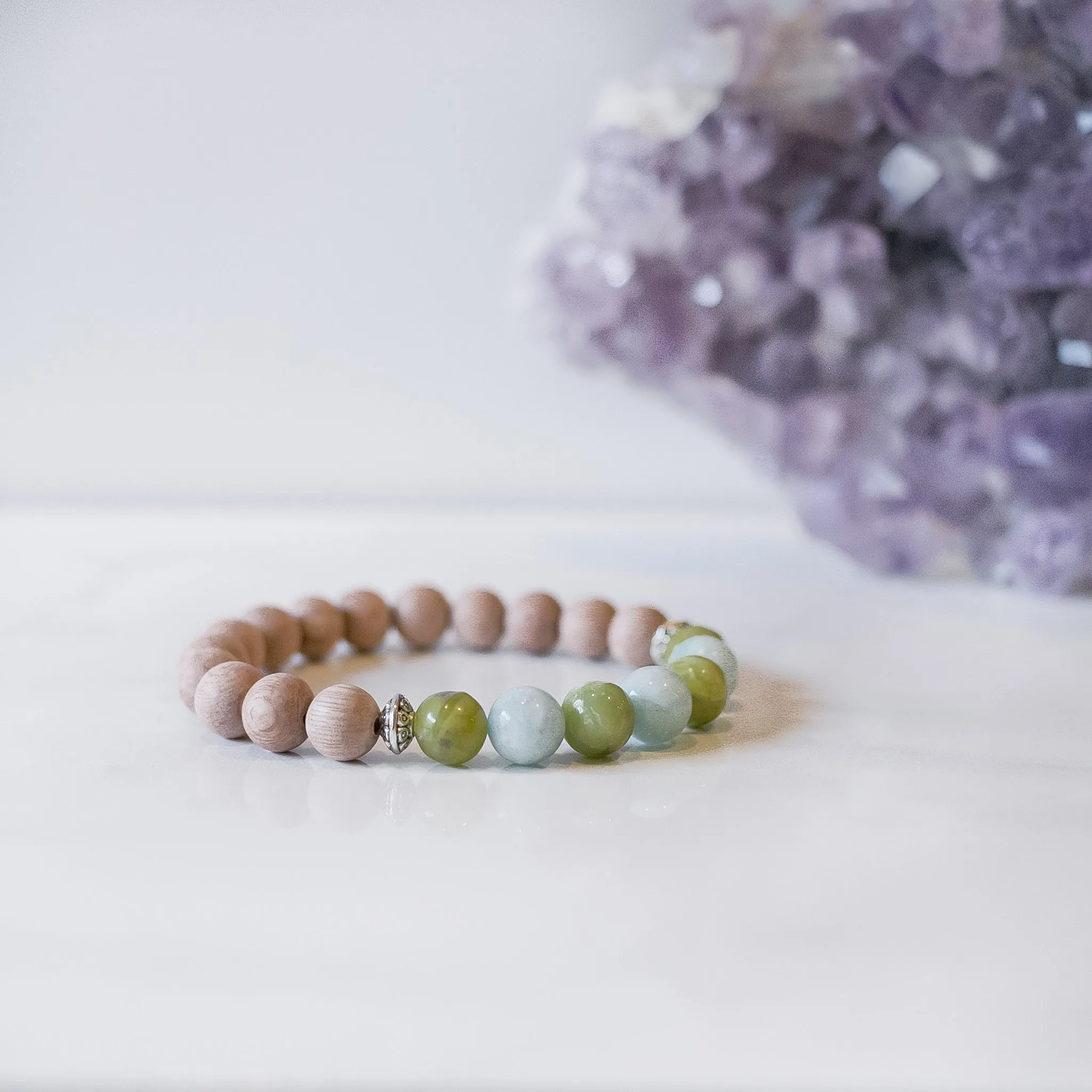 Peridot & Aquamarine Rosewood Aromatherapy Essential Oil Diffuser Bracelet (8mm beads)