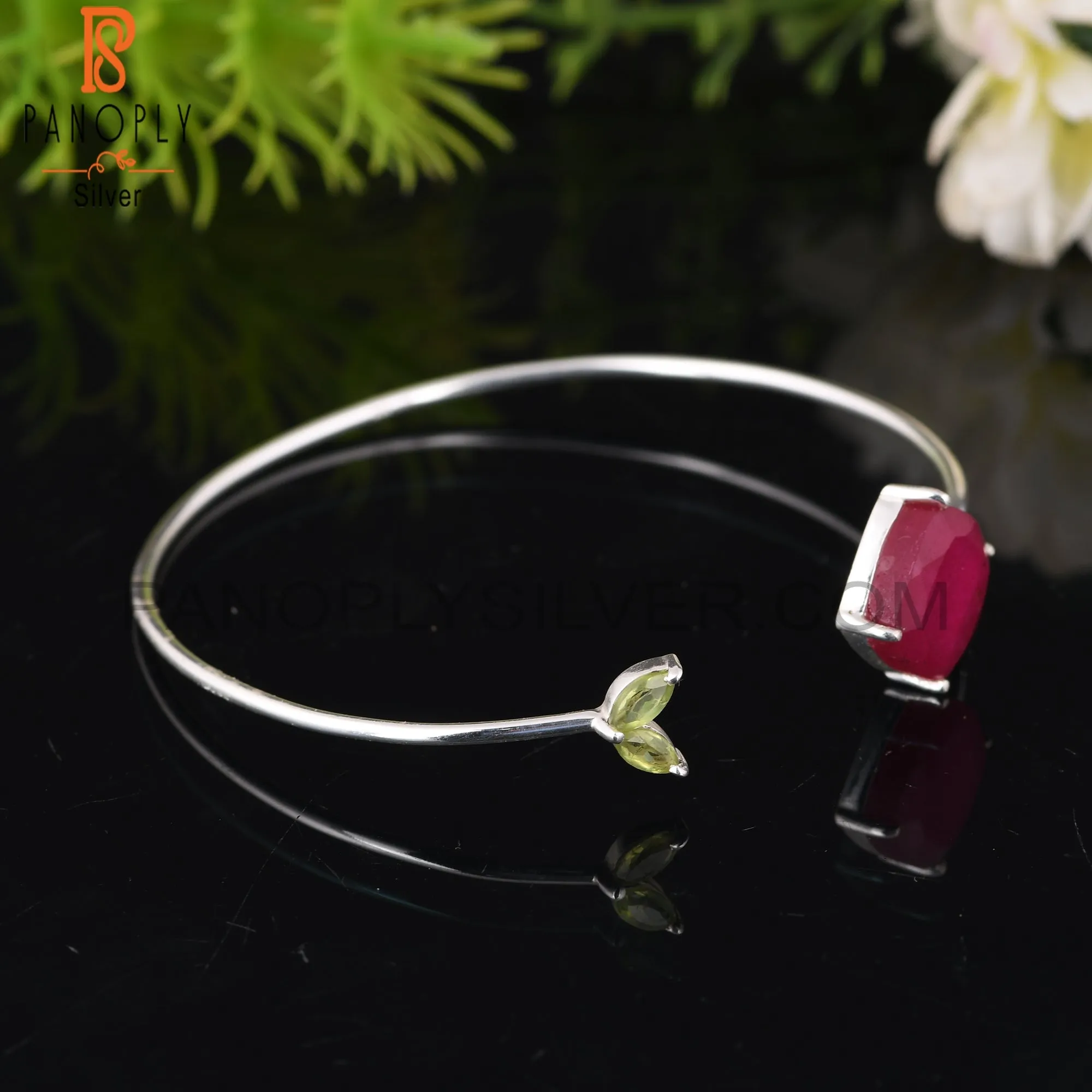 Peridot & Ruby 925 Sterling Silver Bracelet
