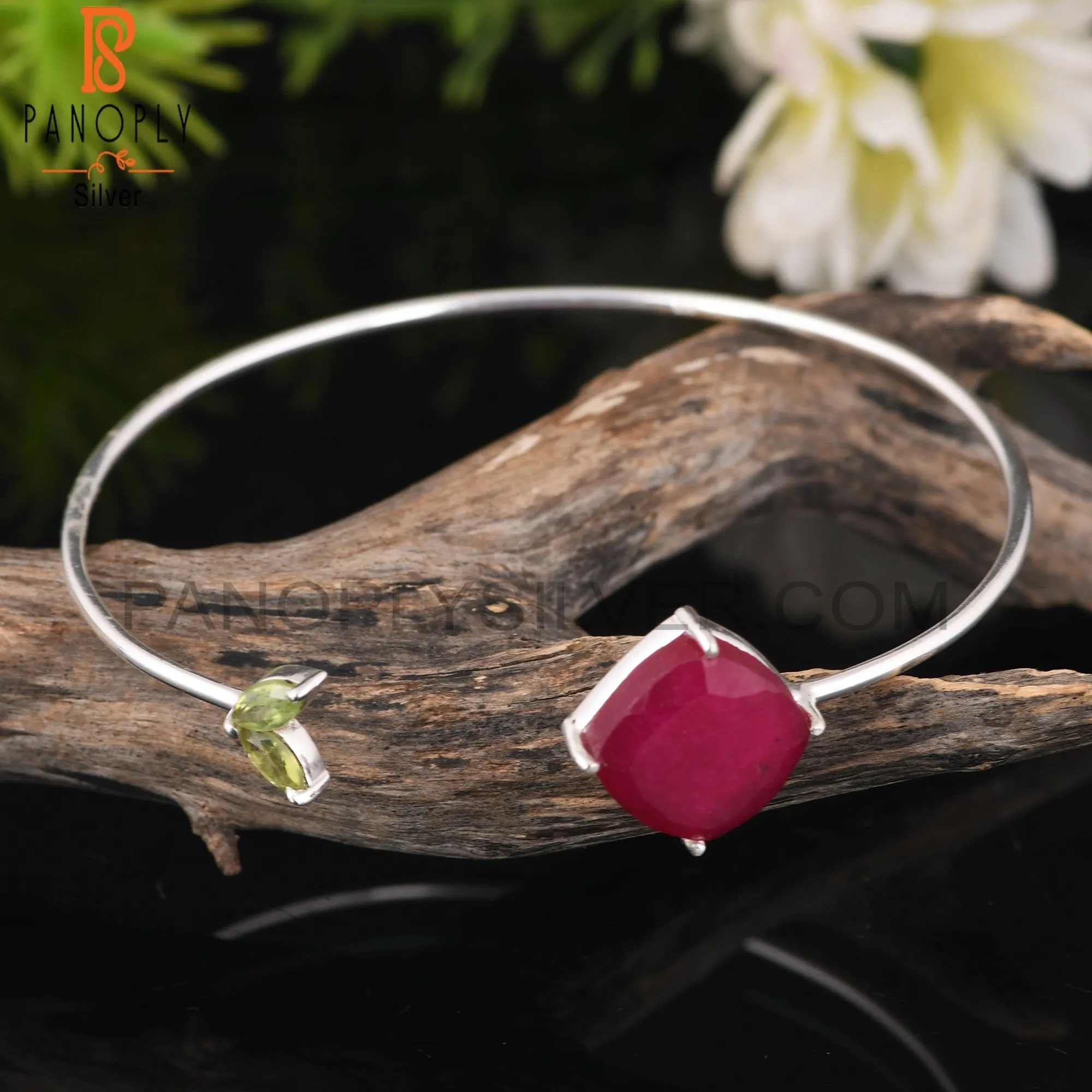 Peridot & Ruby 925 Sterling Silver Bracelet