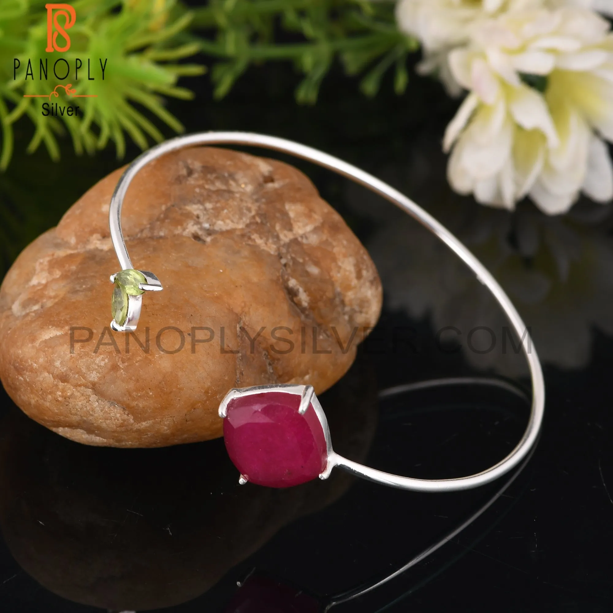 Peridot & Ruby 925 Sterling Silver Bracelet