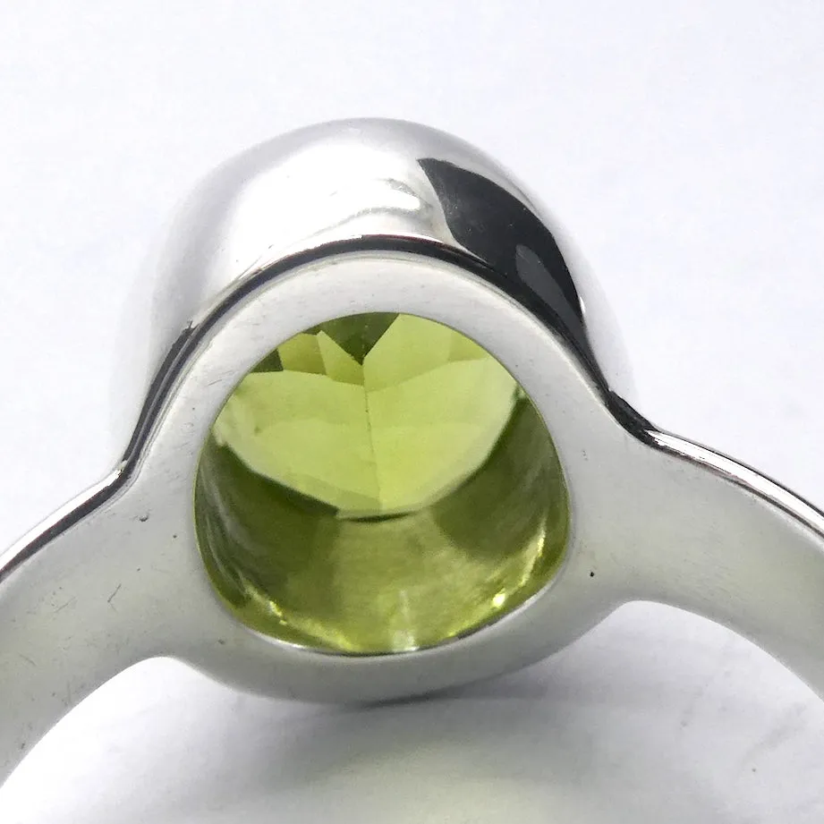 Peridot Ring, Large Faceted Oval, Fine Sterling Silver US Size 8.75