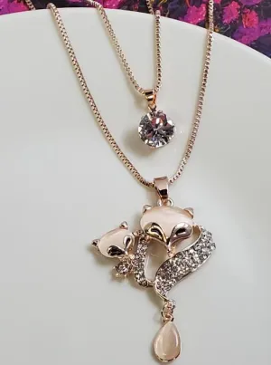 Rose Gold Moonstone Fox Necklace with FREE Earrings