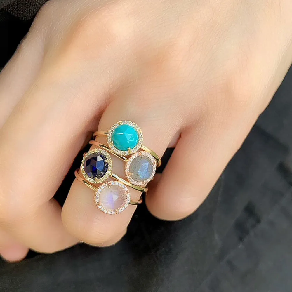 Rosie 6.0mm Turquoise and Diamond Ring