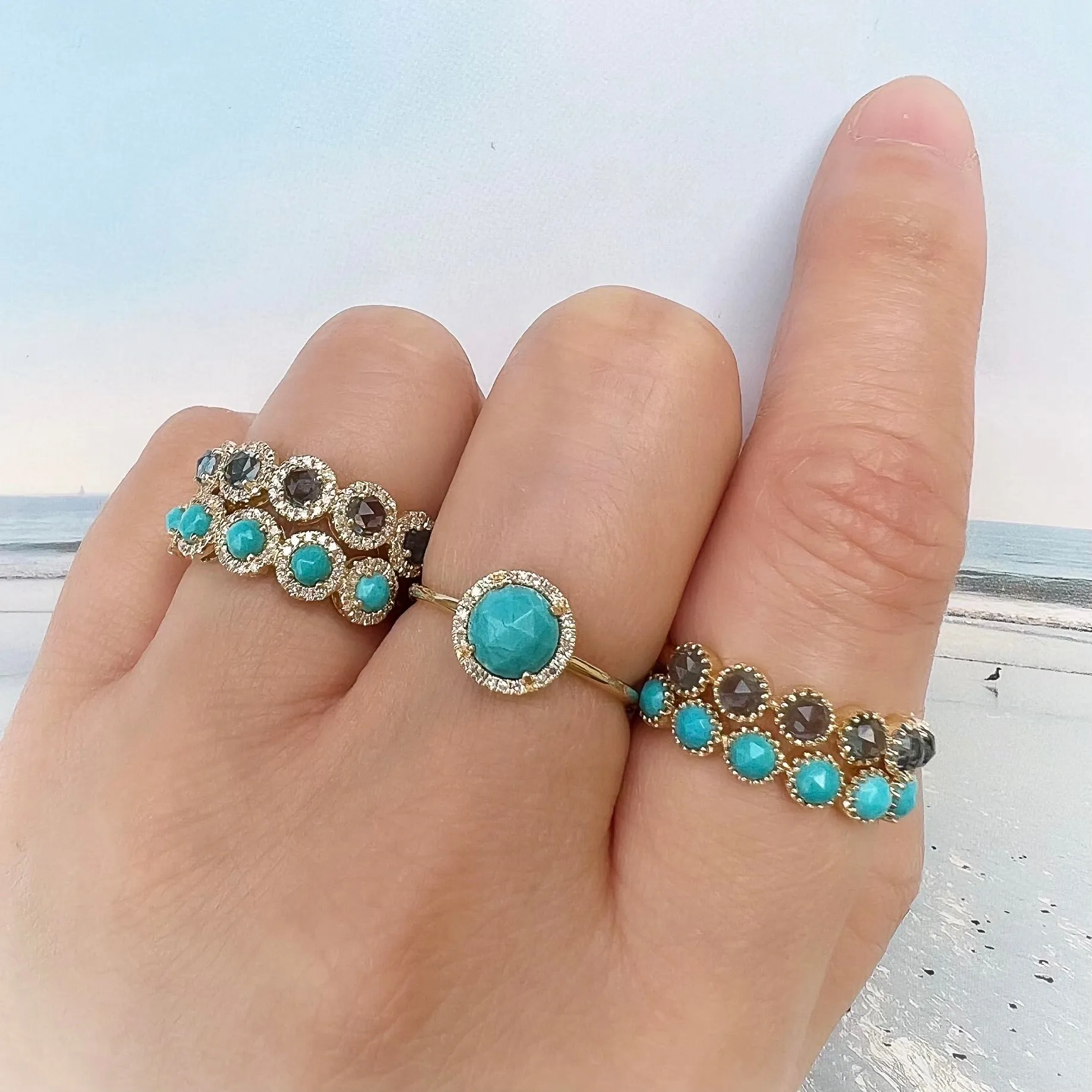 Rosie 6.0mm Turquoise and Diamond Ring