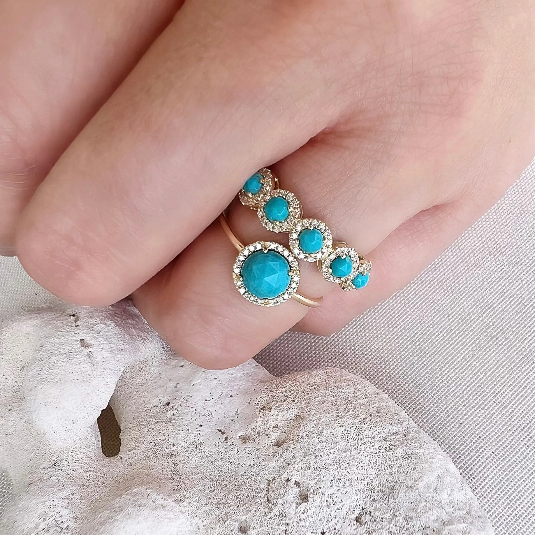 Rosie 6.0mm Turquoise and Diamond Ring