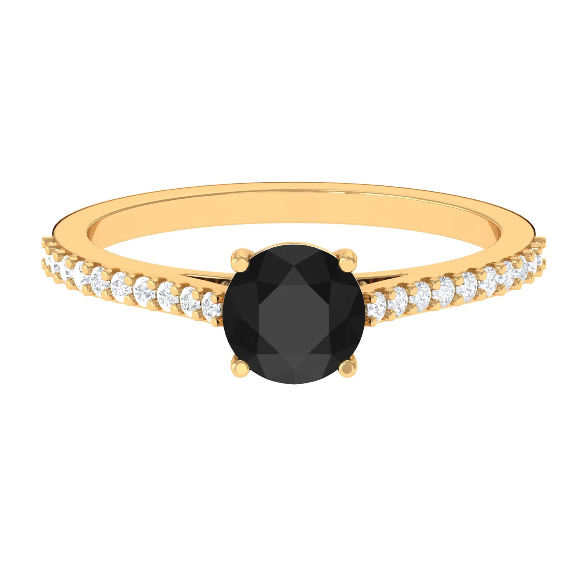 Round Black Onyx Solitaire Engagement Ring with Diamond