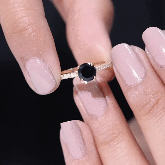 Round Black Onyx Solitaire Engagement Ring with Diamond