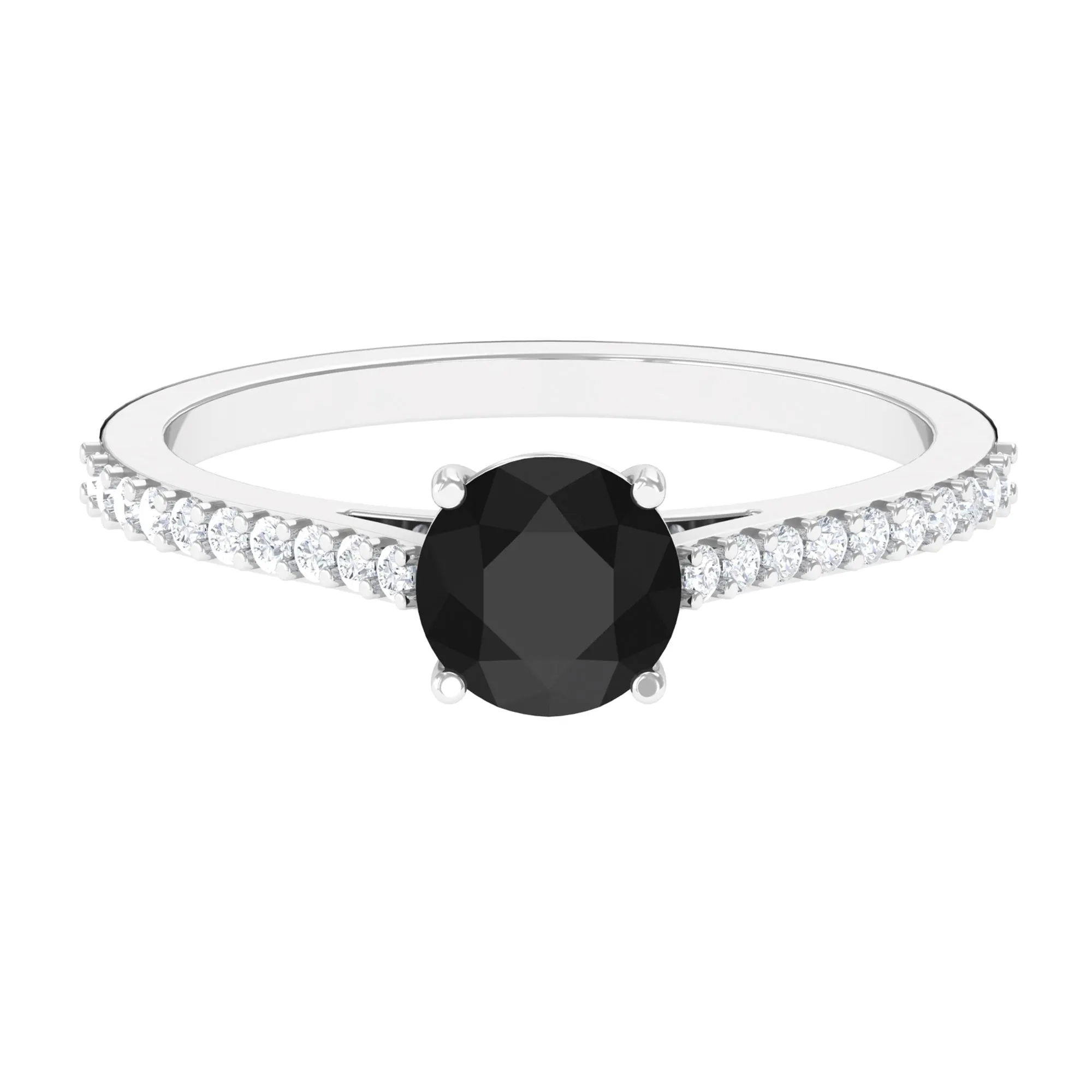 Round Black Onyx Solitaire Engagement Ring with Diamond