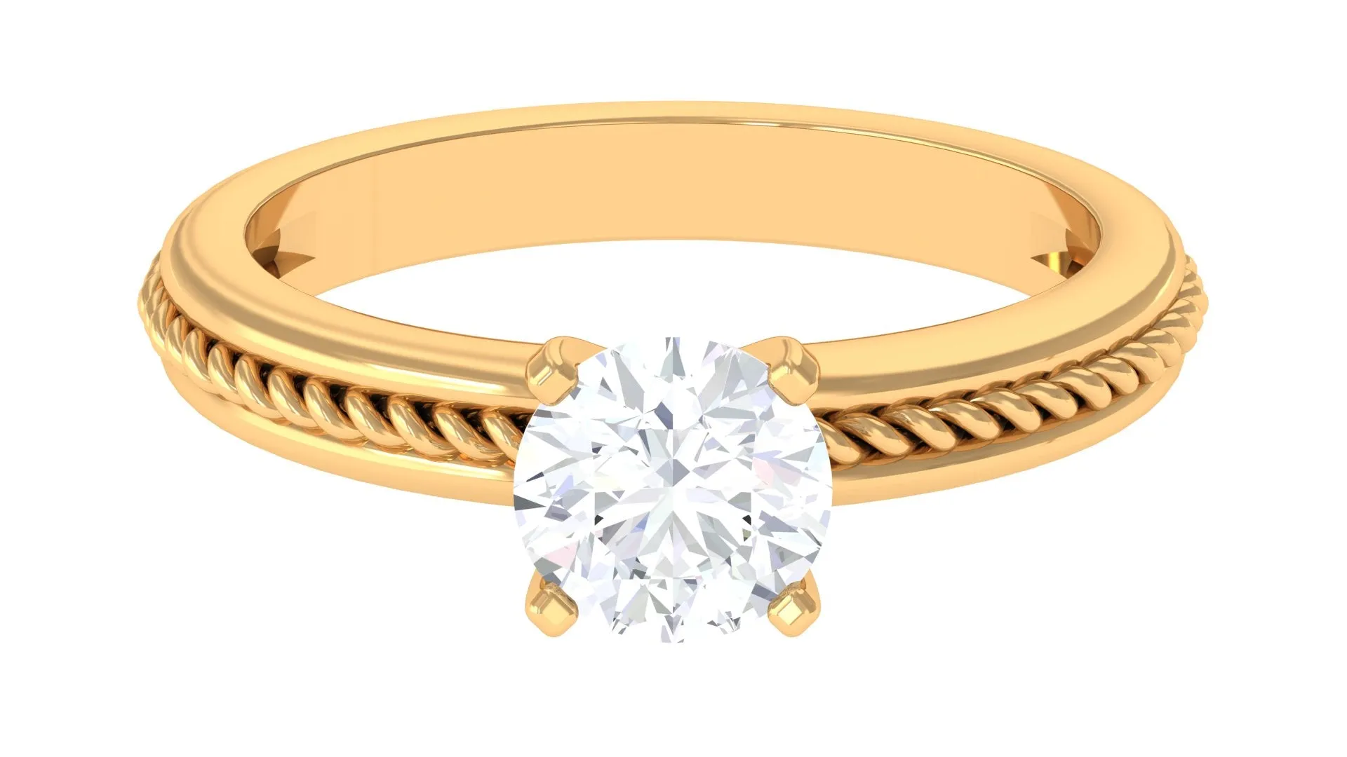 Round Lab Grown Diamond Solitaire Twisted Rope Ring
