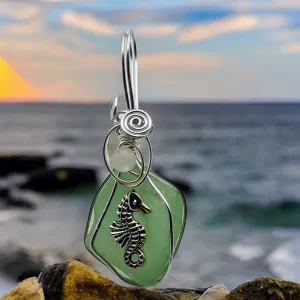 Seahorse on Sea glass with Moonstone, 2.5" Pendant.