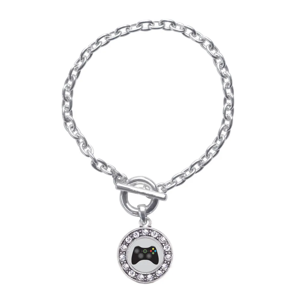 Silver Gamer Girl Circle Charm Toggle Bracelet