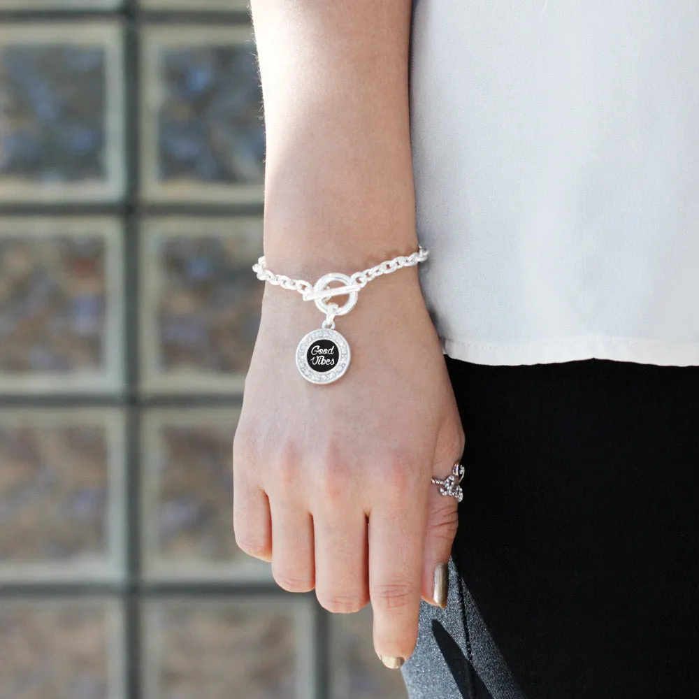Silver Good Vibes Circle Charm Toggle Bracelet