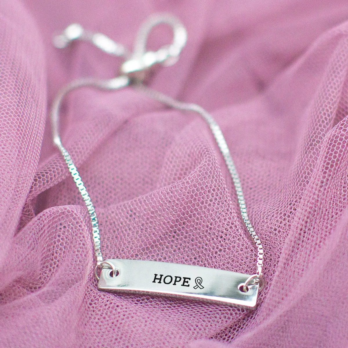 Silver Hope Ribbon Adjustable Bar Bracelet