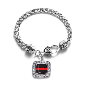 Silver New Mexico Thin Red Line Square Charm Braided Bracelet