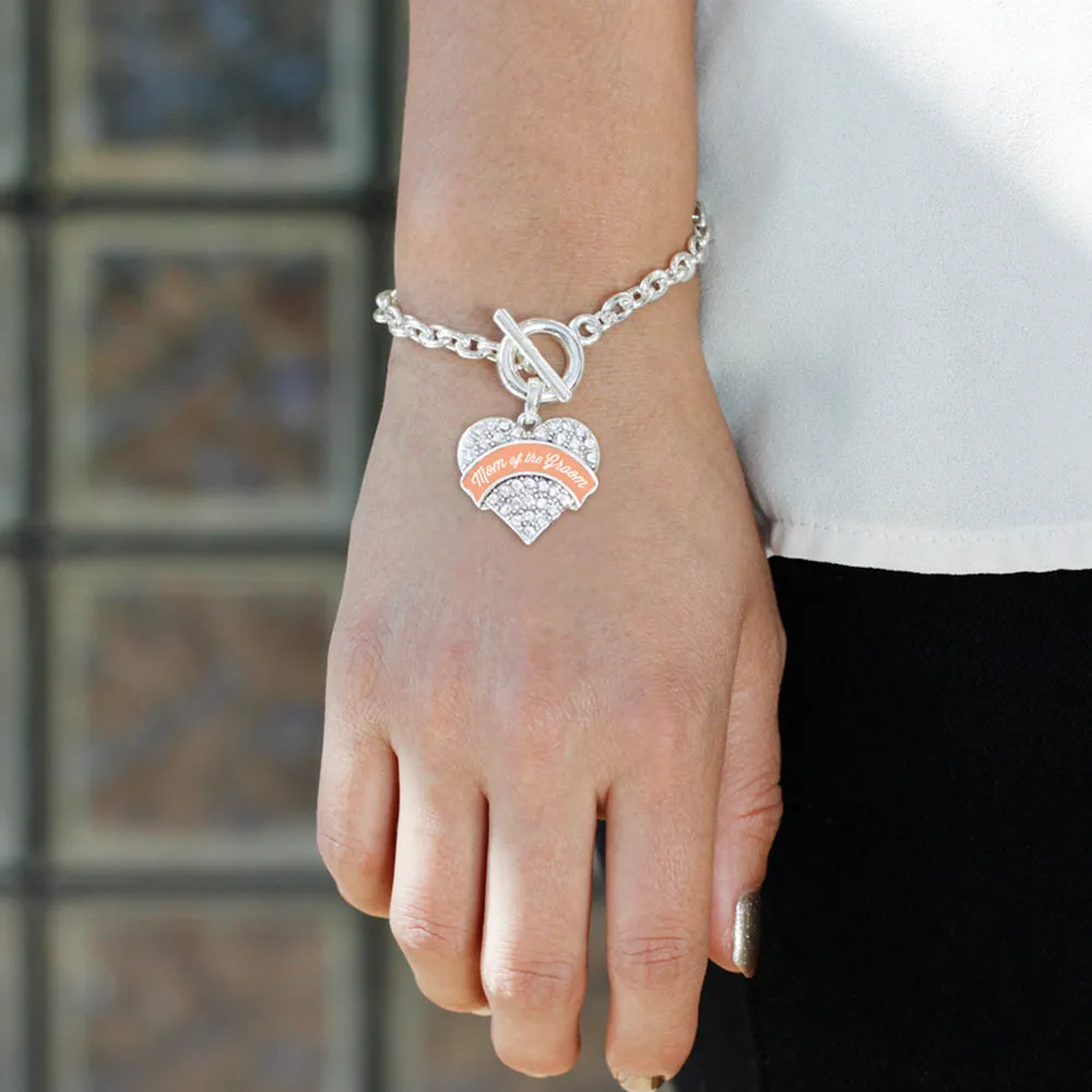 Silver Peach Mom of the Groom Pave Heart Charm Toggle Bracelet