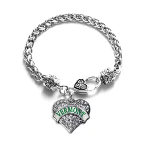 Silver Vermont Pave Heart Charm Braided Bracelet